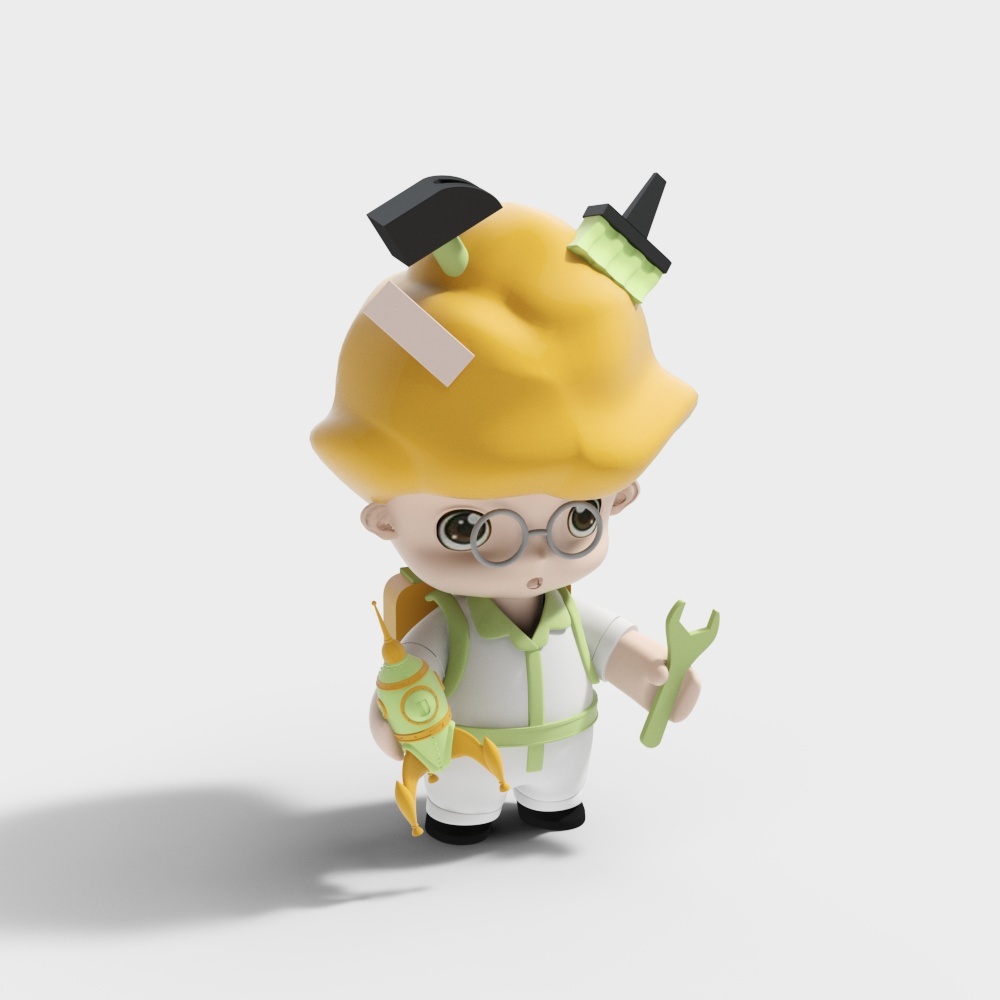 Yellow bespectacled doll ornament