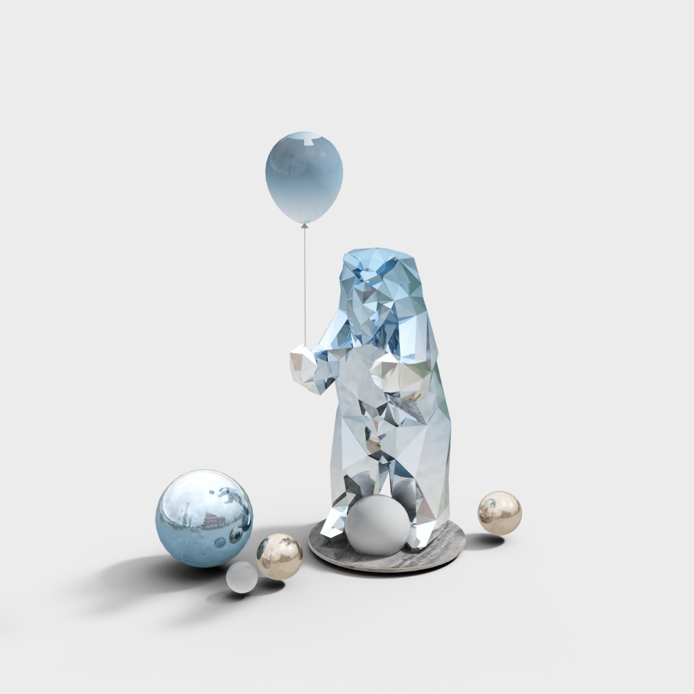 Glass Bear Low-Poly 3D Model