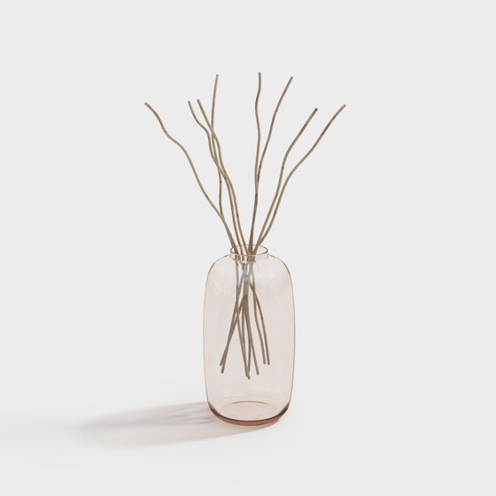 Transparent Glass Vase with Dried Branches 3D model