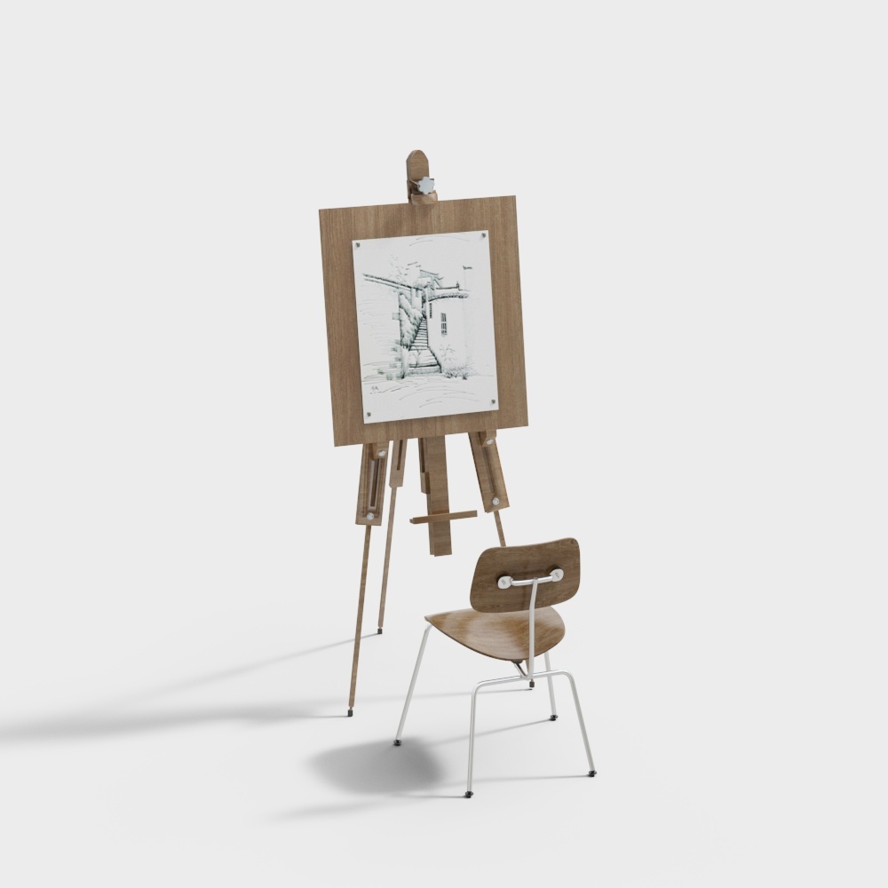 Tavolo e Sedie con Cavalletto di Legno