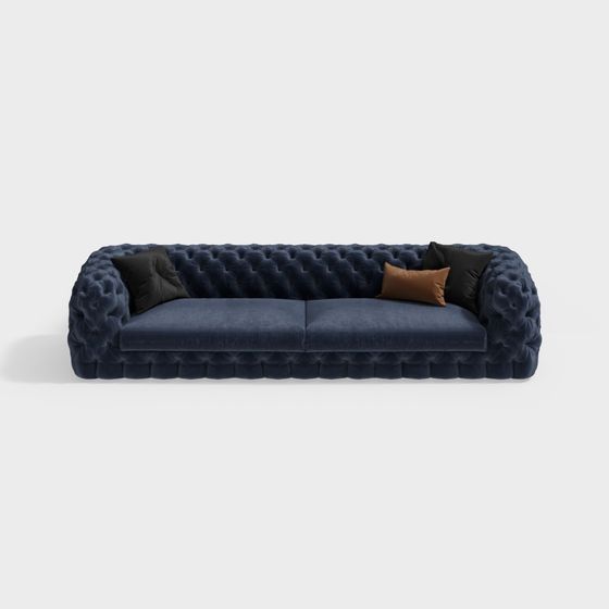 Elegant Low-Poly Navy Blue Sofa 3D model