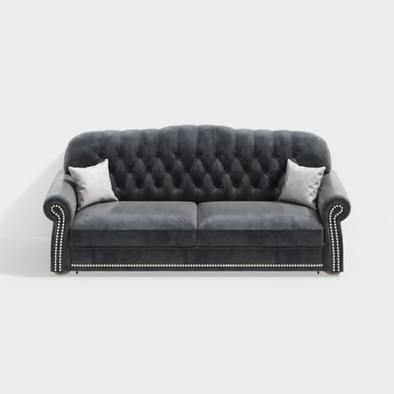 Elegant Grey Velvet Sofa 3D model for Modern Interiors