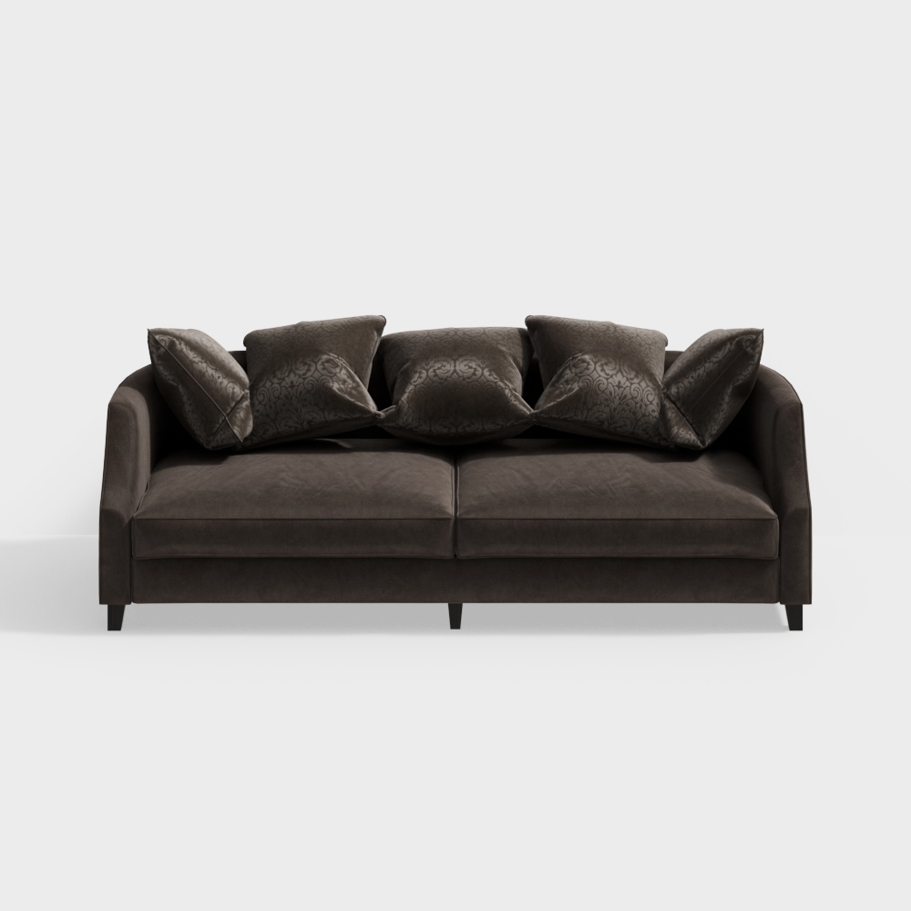 Elegant Low-Polygon Sofa 3D Model – Velvet Upholstery