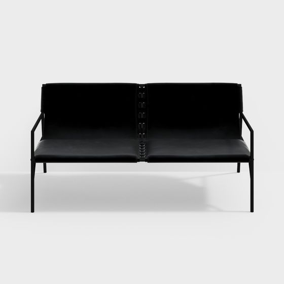 Stylish Black Leather Sofa 3D model