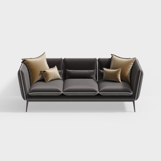 Elegant Gray Leather Sofa 3D model