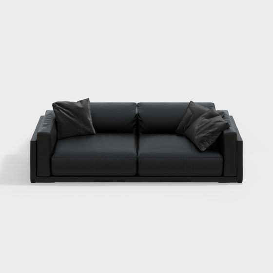Sleek Black Leather Sofa 3D model for Modern Interiors