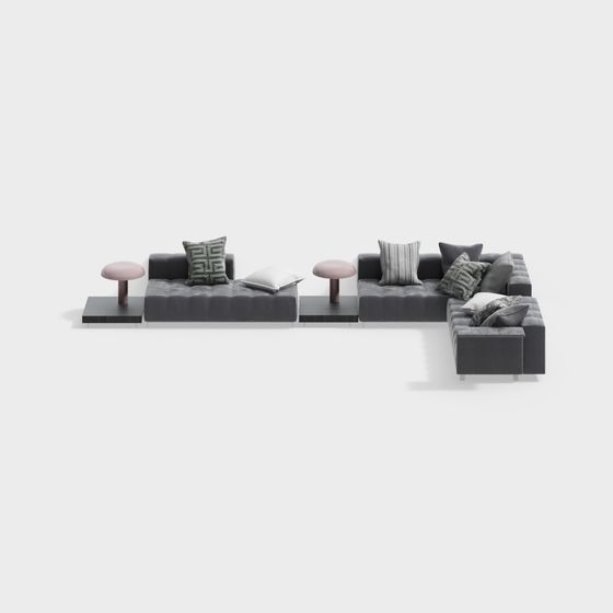 Chic Modular Low-Poly Sofa 3D model for Modern Interiors