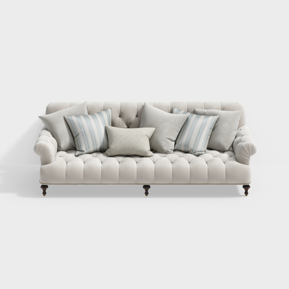 Elegant Chesterfield Sofa 3D Model – Classic Upholstered Design