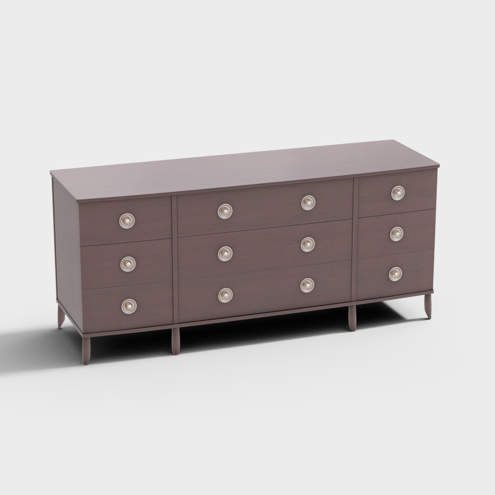 Elegant Low-Polygon Bedroom Storage Cabinet 3D model