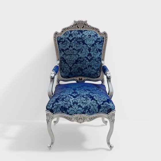 Elegant Neoclassic Armchair 3D Model in Blue
