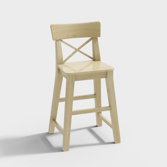 Minimalist Wooden Barstool 3D model