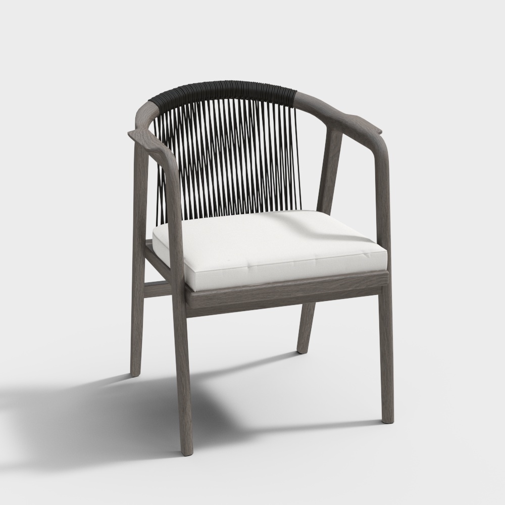 Cozy Woven Chair 3D Model – Wood Frame & Woven Back