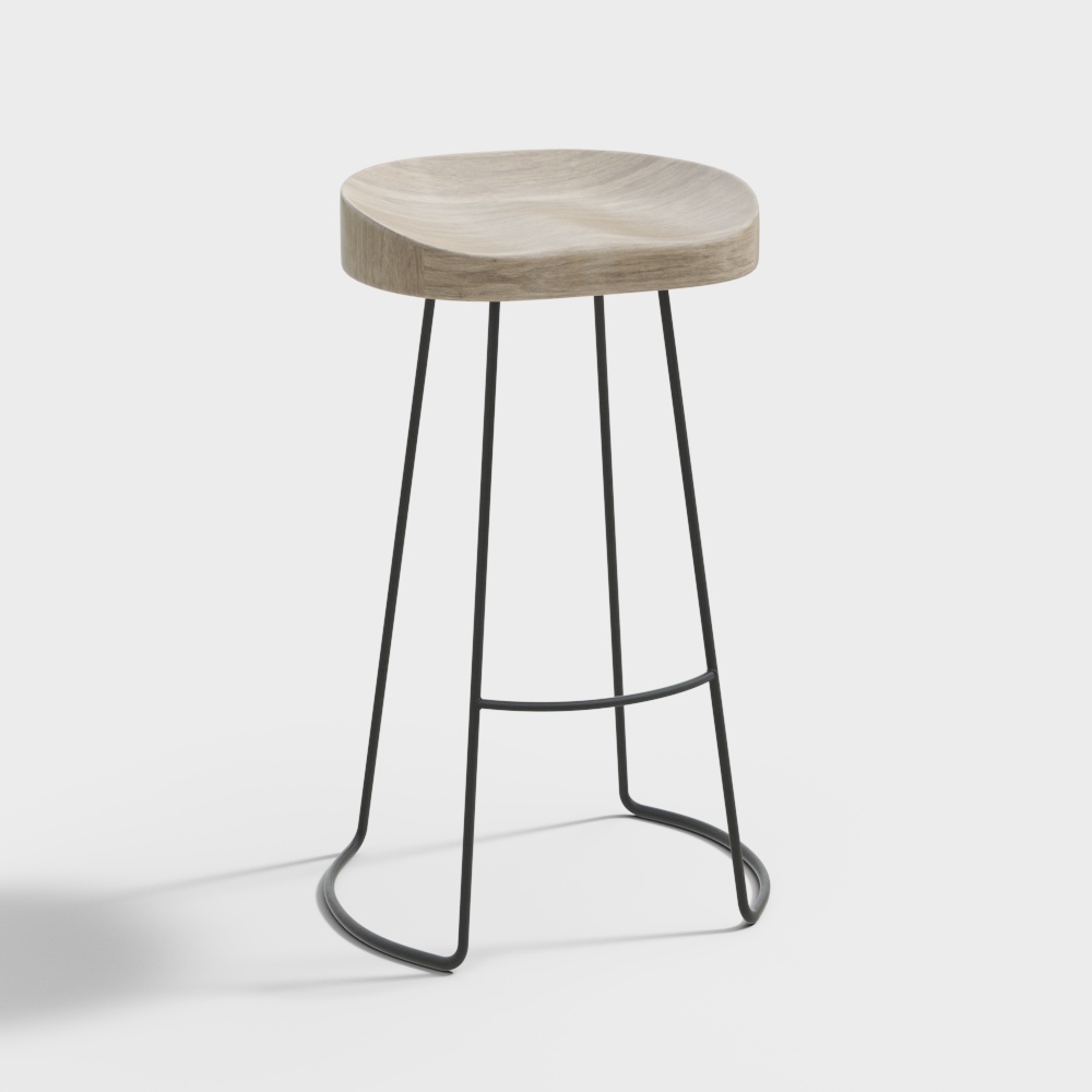 Stylish Wooden Stool 3D model