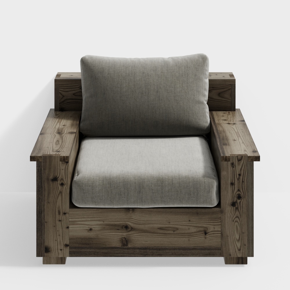 Asian Single Sofa 3D Model – Black Fabric Upholstery