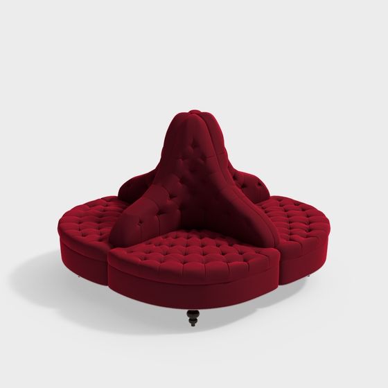 Red Velvet Curvy Couch 3D model for Stylish Interiors
