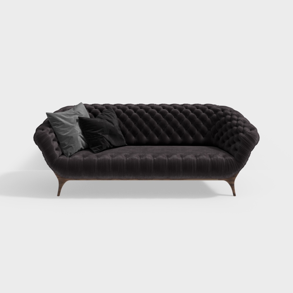 Velvet Dream Sofa 3D Model – Black Velvet Upholstery