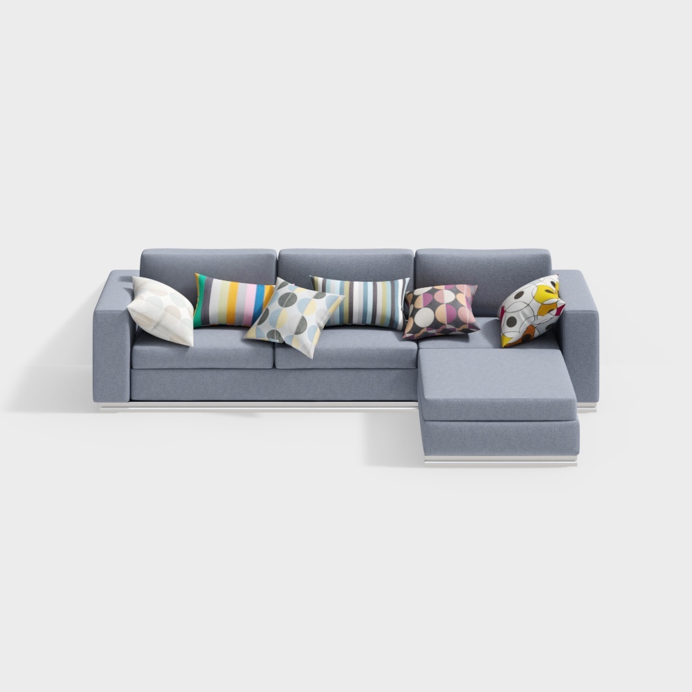 Stylish Gray Fabric Sofa 3D Model – Textured Low-Poly