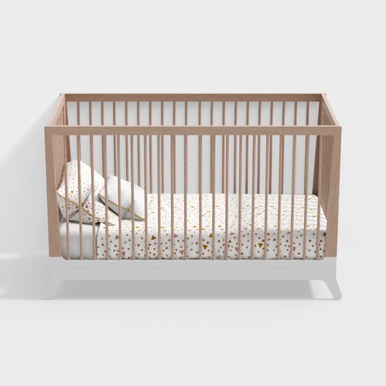 Nordic Wooden Cot 3D Model for Baby Bedrooms