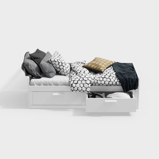 Modern White Sofa Bed 3D Model for Children's Rooms