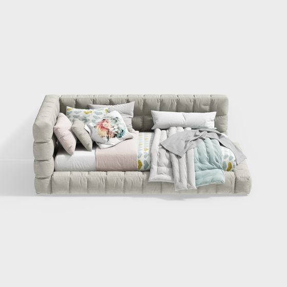 Modern Beige Sofa Bed 3D Model