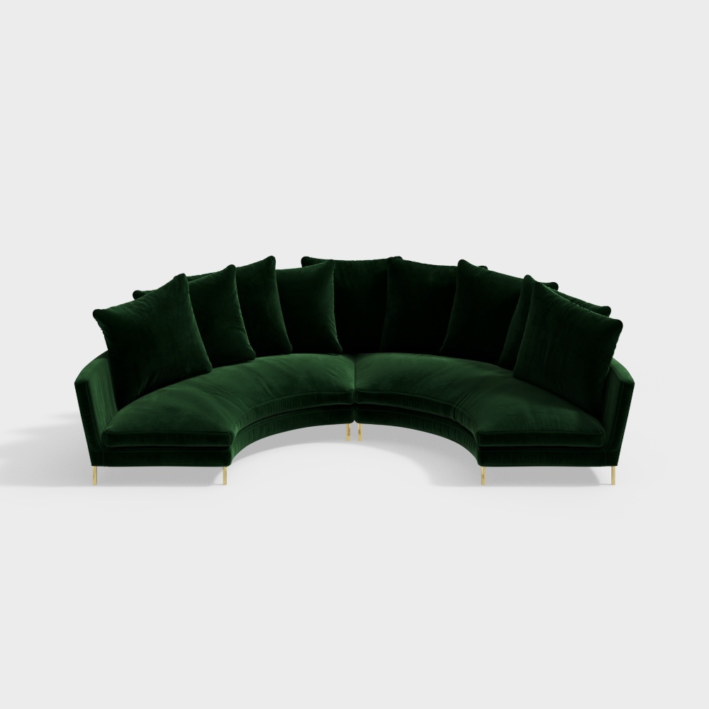 Modern dark green curved sofa