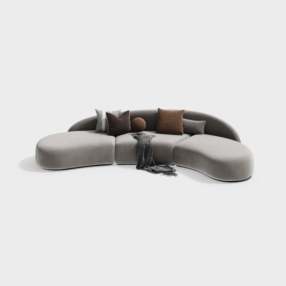 Contemporary Curved 3D Sofa Model for Stylish Homes