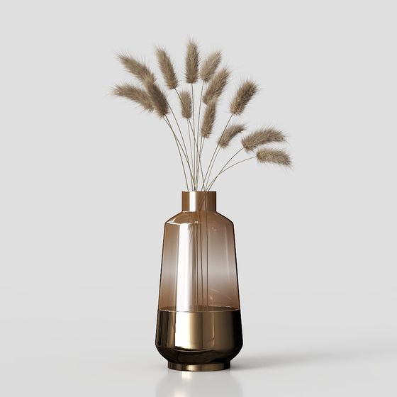 Stylish Low-Poly Vase with Hay 3D model
