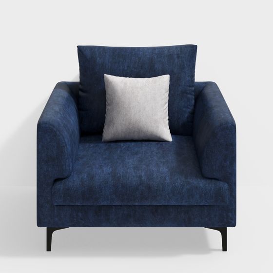 Elegant Deep Blue Velvet Armchair 3D model