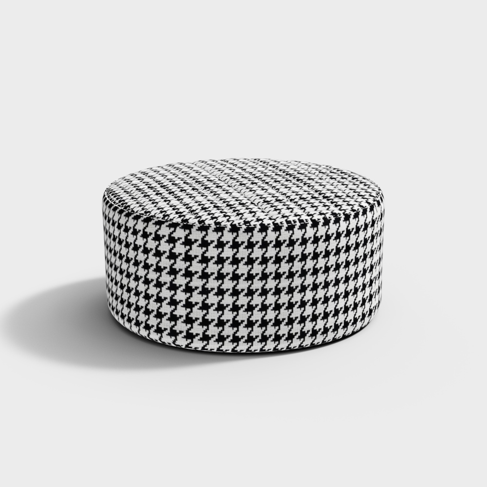 Elegant Round Stool 3D model with Classic Checkerboard Design