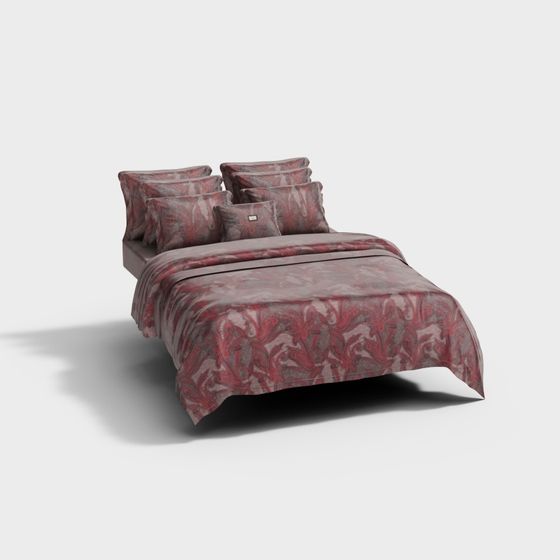 Elegant Red Floral Bed 3D model