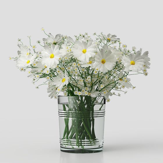 Glass Vase with Daisies 3D model