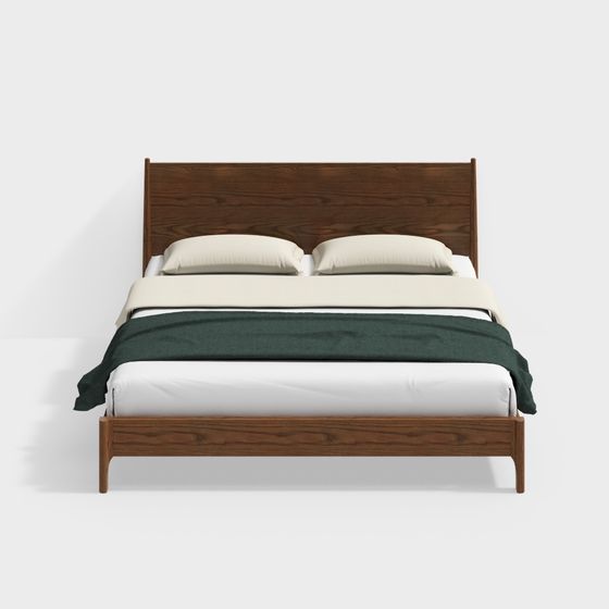 Elegant Scandinavian Double Bed Frame 3D model