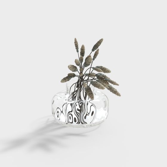 Glass Vase with Dried Flowers 3D Model