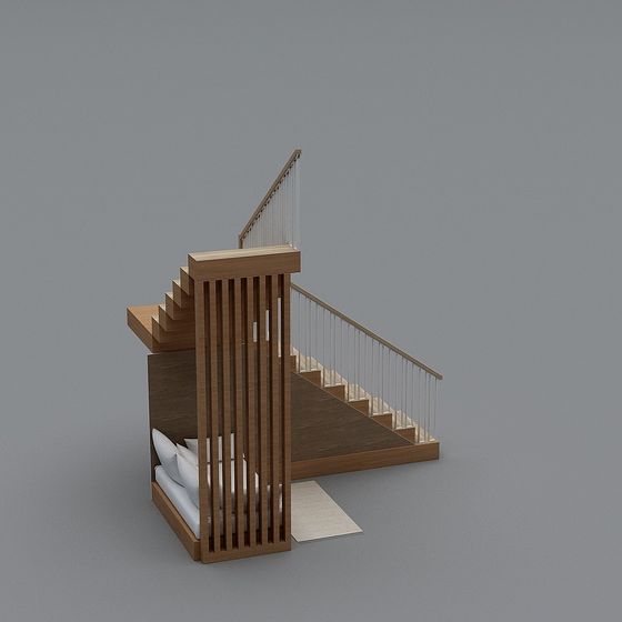 Minimalist 3D Stair Model with Natural and Industrial Elements