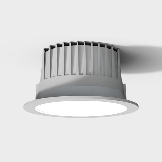 White ceiling light fixture with round shape and vertical lines on white background