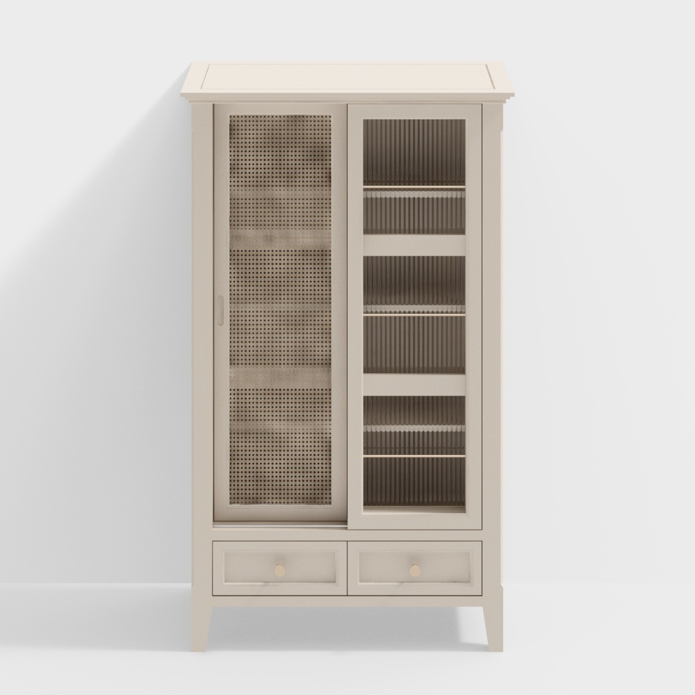 Rustic Display Cabinet Low-Poly 3D Model – Beige Wood