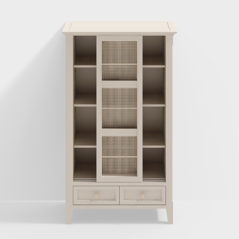 CB1435-AS [Ivory White] rattan magazine cabinet (door open)