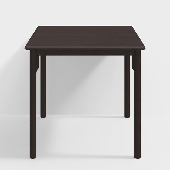 Modern square dark brown wooden table with four legs on white background