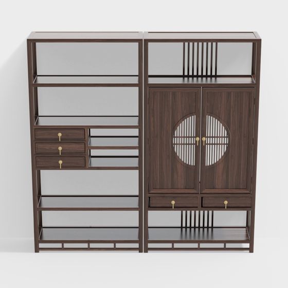 Elegant Low-Polygon Furniture 3D model with Eastern Aesthetics