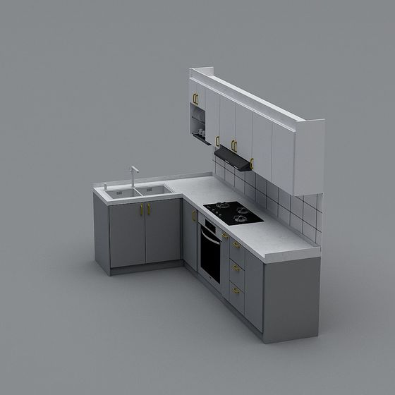 Stylish Low-Poly Kitchen Design 3D model