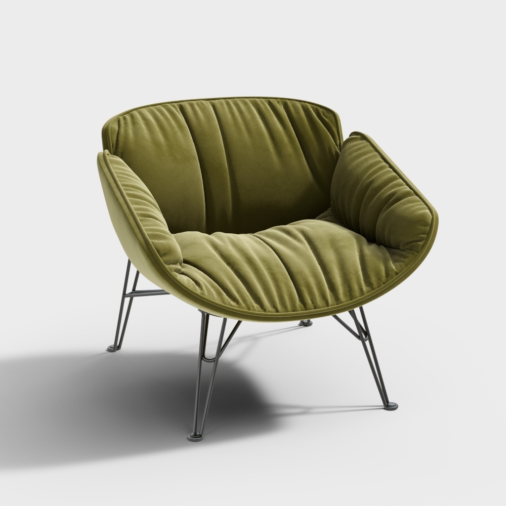 Cozy Retreat Chair 3D Model – Velvet & Metal Design