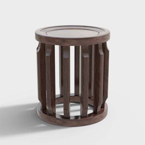 Elegant Round Wooden Stool 3D model