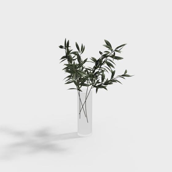 Glass Vase with Olive Branch 3D model