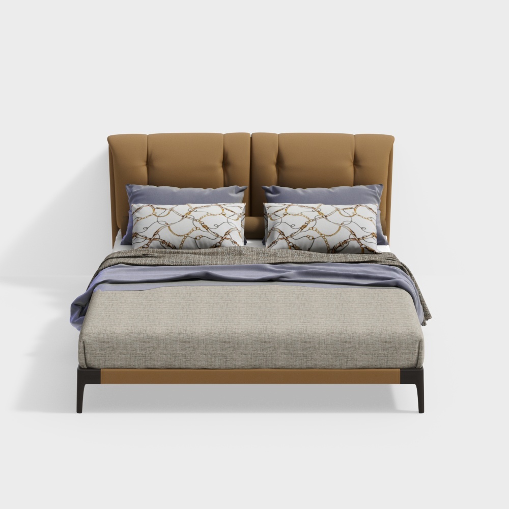 Red Square Print - Oriental Minimalism - Bed - P5020