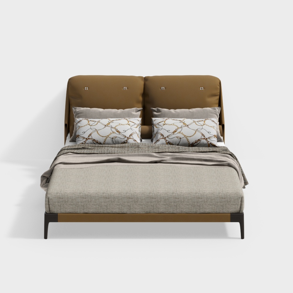 การพิมพ์สี่เหลี่ยมสีแดง - ความเรียบง่ายเชิงตะวันออก - เตียง - P5019