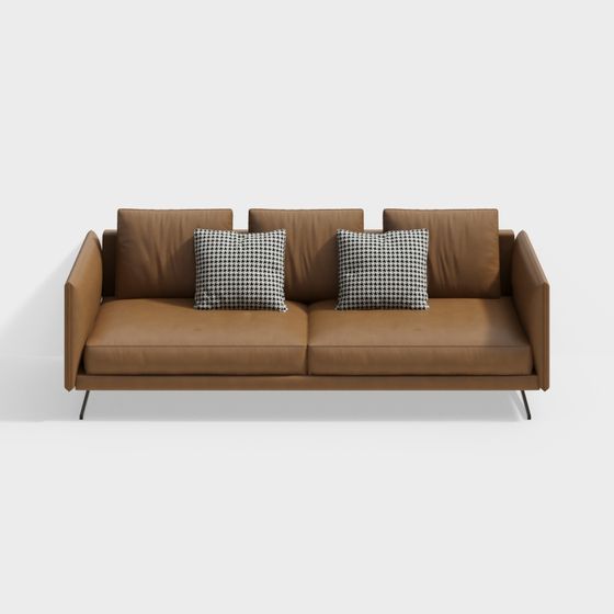 Chic Brown Leather Sofa 3D model for Modern Interiors