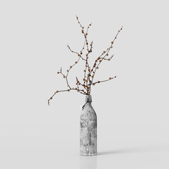 Low Poly Dried Branch Vase 3D Model for Creative Projects