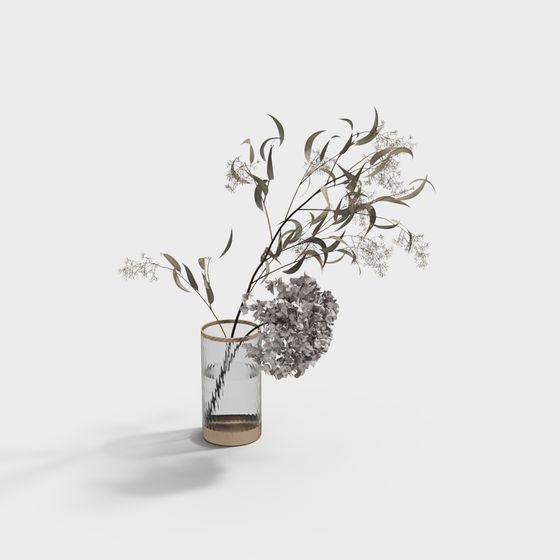 Glass Vase with Dried Flowers 3D model