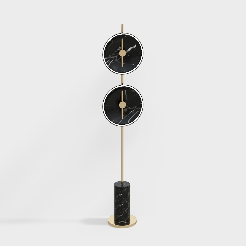 Lampe de sol disc en pierre noire dorée