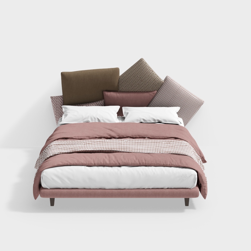 Elegant Low-Poly 3D Bed Model – Warm Toned Design